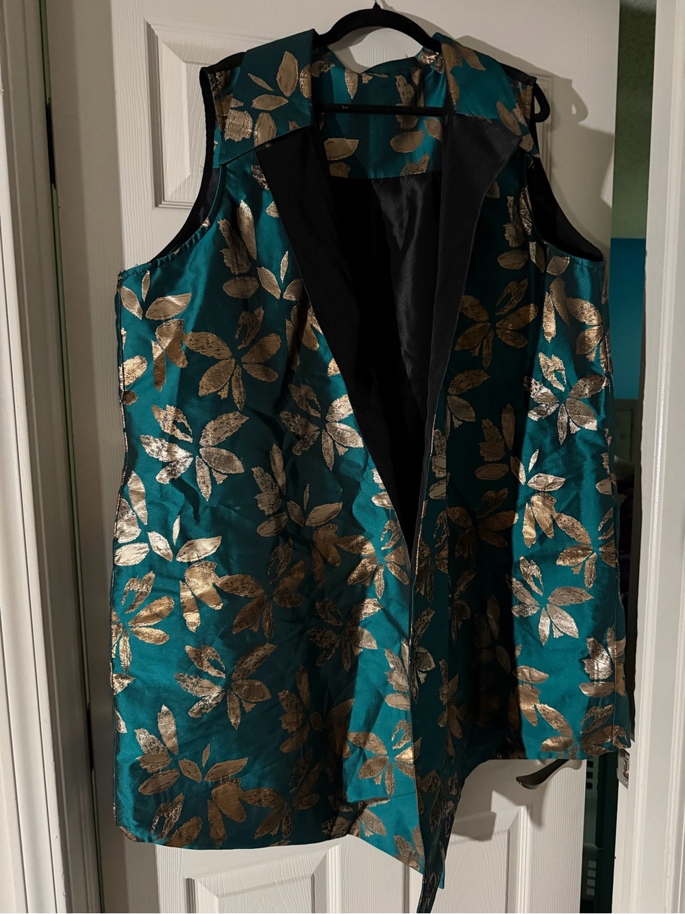 Plus Size Teal & Gold Floral Vest Duster